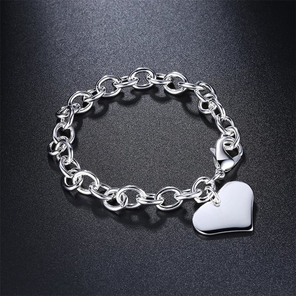 Jewelry - 925 Silver Heart Chain Link Bracelet